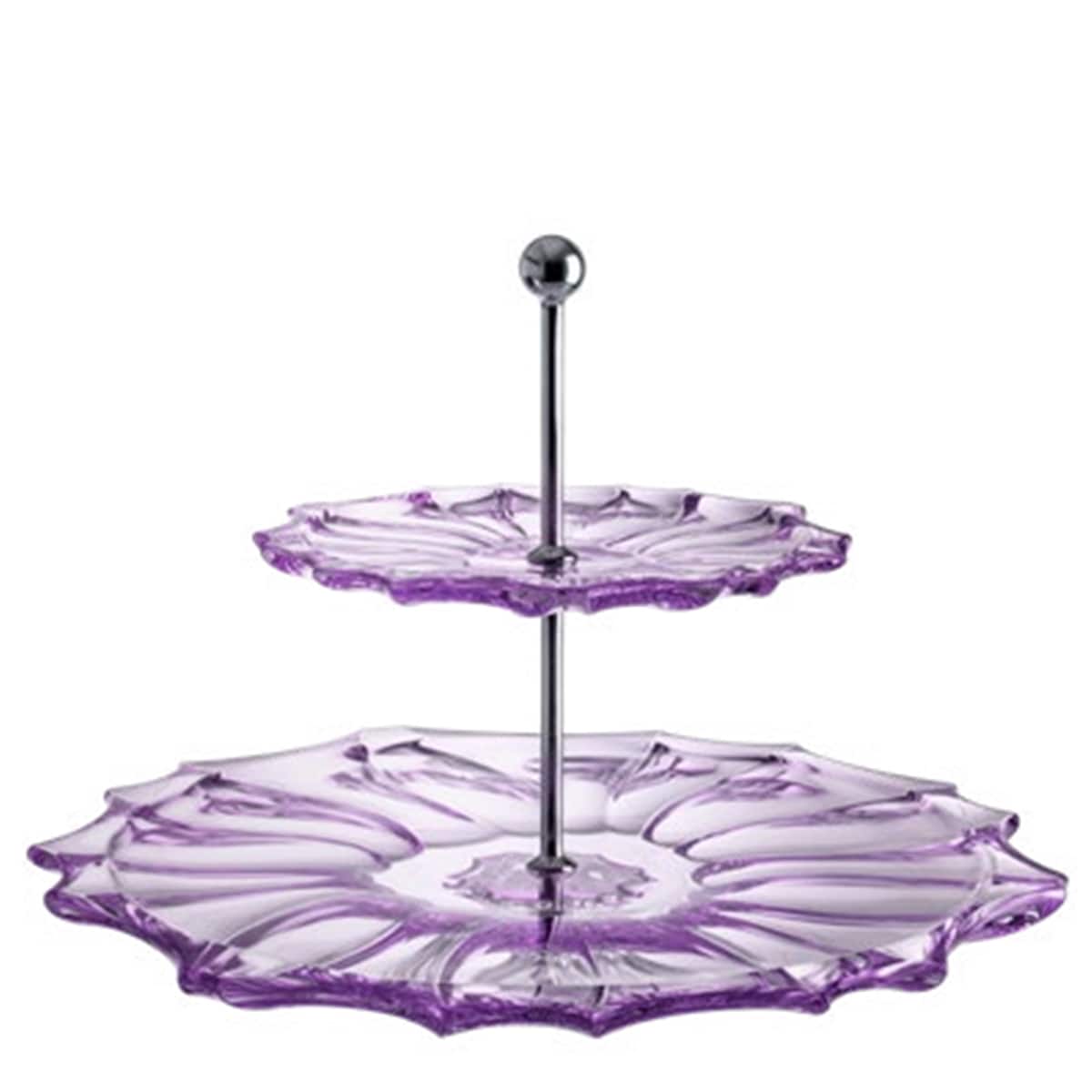 Suport cu doua etaje violet pentru fructe din cristal Bohemia