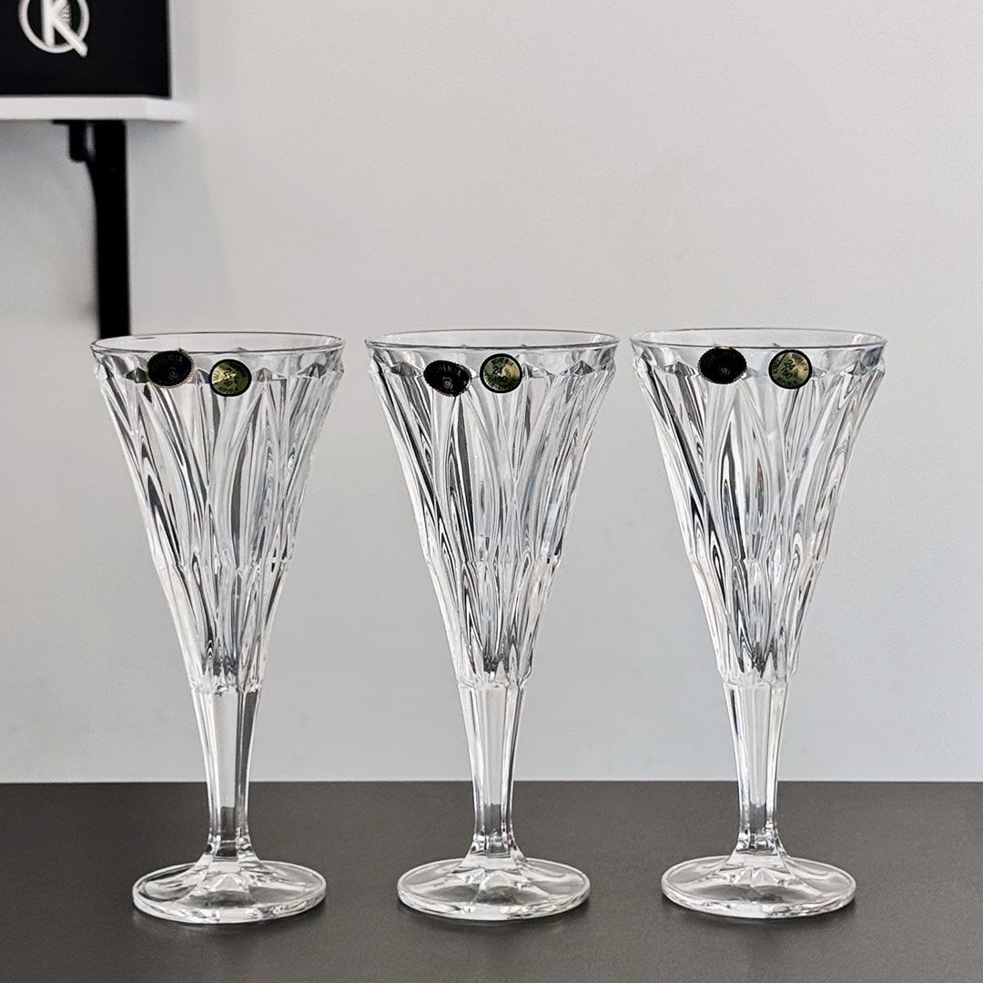 3 pahare de sampanie din cristal