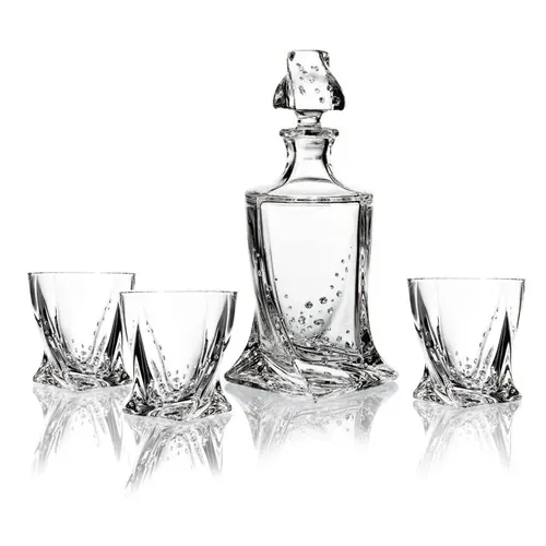 Decantor si 3 pahare din cristal